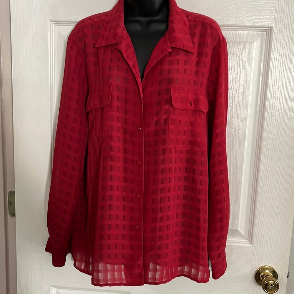 Liz Baker wine colored sheer blouse,size 16.